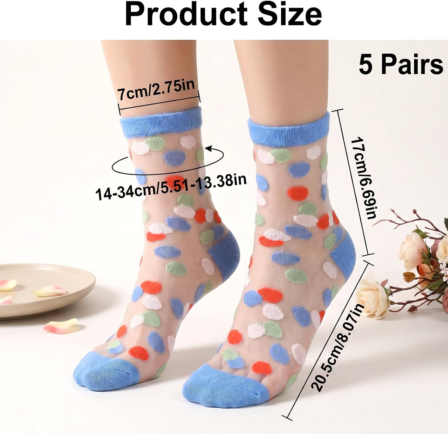 5 Pairs Mesh Socks for Women, Summer Thin Sheer Crew Socks | Sock Candy, Sheer Socks with Designs