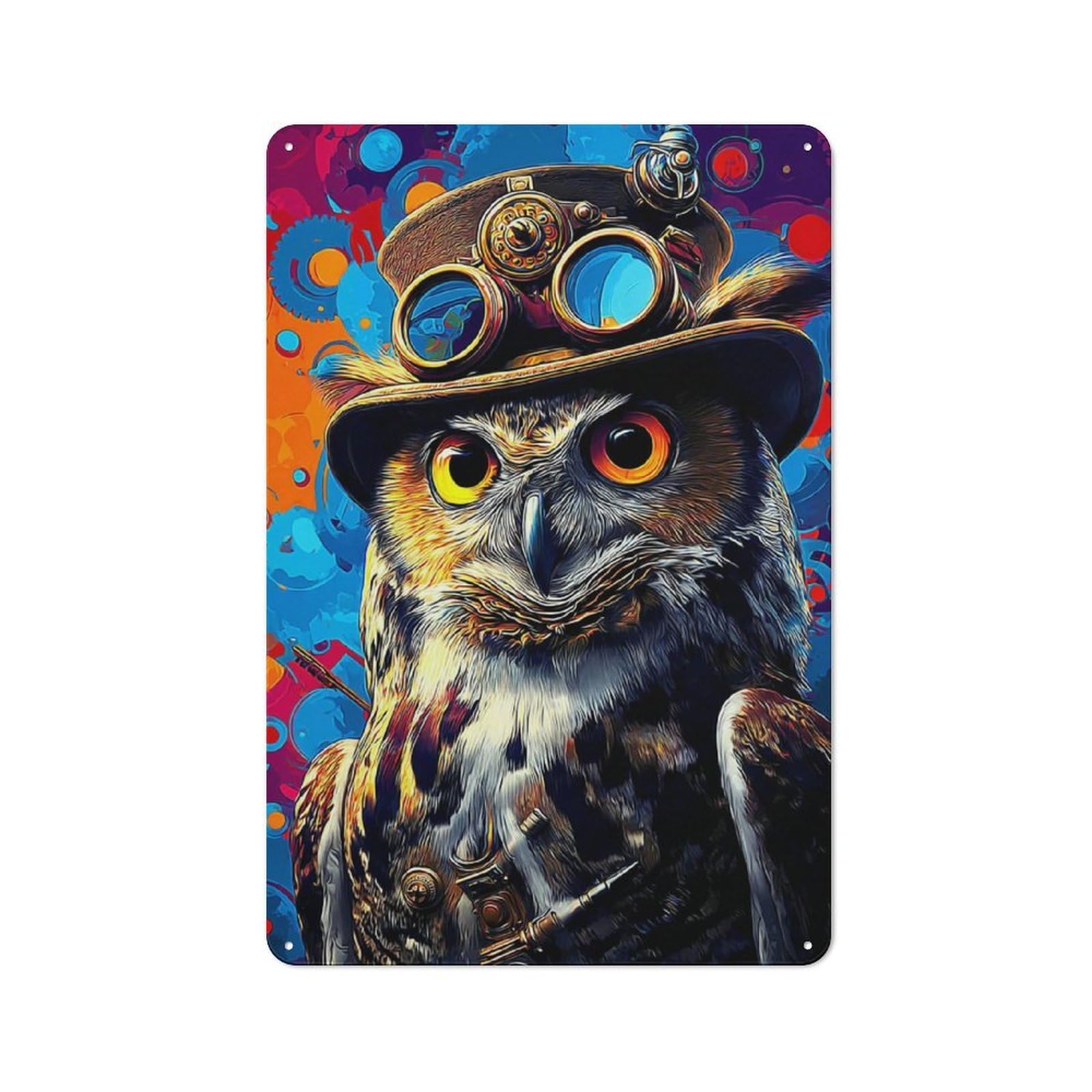 Classic Metal Plaque 30x20cm Featuring Steampunk Owl Artwork-4, Bistro Wall Plaque for Kitchen, Cafe, Pantry Or Dining Room