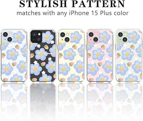 Miniatura 4 de Funda compatible con iPhone 15 Plus, bonito diseño de flores de aceite transparente y fresa, para niñas y mujeres, TPU suave a prueba de golpes,