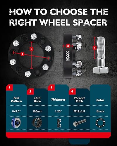 Vista 480 de KAX Espaciadores de rueda de 0.236 x 5.315 in, espaciadores de rueda centrados de 2 pulgadas y 6 lengüetas para F-15-0, Expedition, Mark LT, Negro