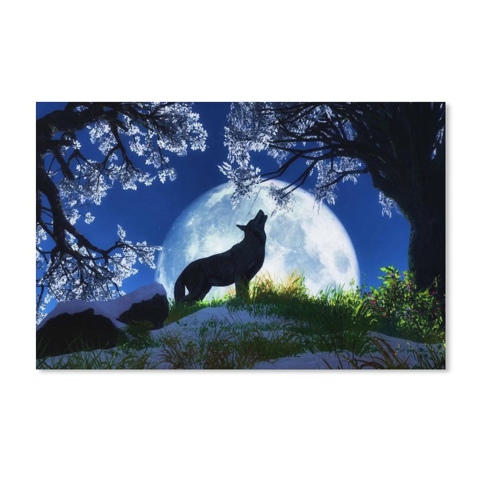 Amazon.co.jp: 絵画 満月の狼の遠吠えインテリア 絵画 動植物の自然