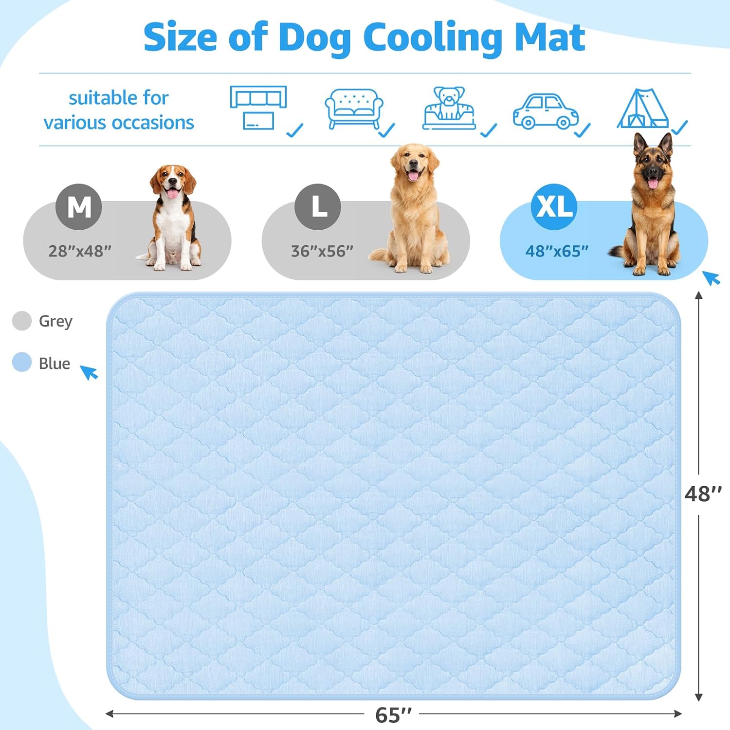 LOOBANI Dog Cooling Mat for Giant, Large Dogs 65"x48"- Dog Cooling Pad Durable, Cool Blanket Machine Washable, Large Pet Cool Mat for Outdoor, Indoor (Blue, 65"x48")