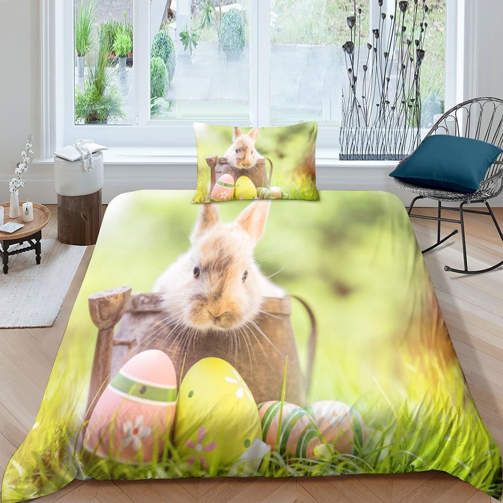 Parure de lit Easter avec housse de couette et taie d'oreiller en microfibre