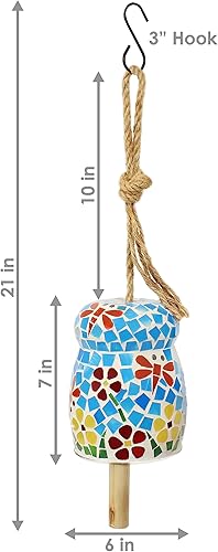 Miniatura 3 de Sunnydaze Campana de viento de flores primaverales  Campana de viento de vidrio mosaico para el patio, terraza o porche, 7 pulgadas