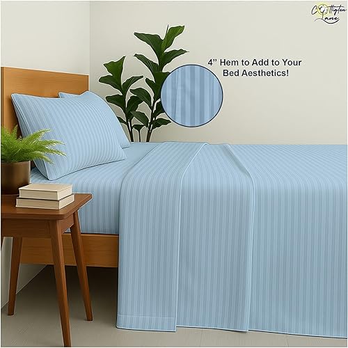 Miniatura 8 de Cottington Lane Juego de sábanas de 4 piezas de 100% algodón egipcio de alta calidad, tamaño matrimonial, se adapta a colchones de bolsillo profundo