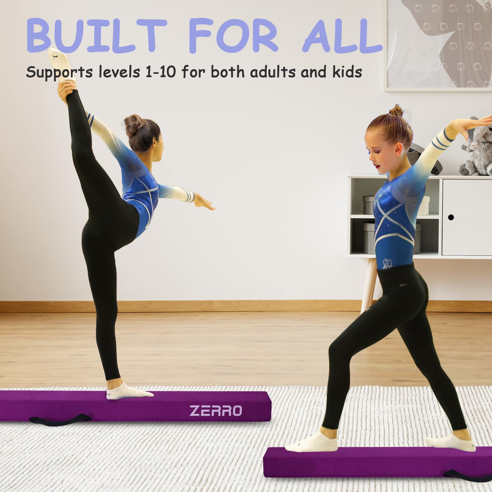 ZERRO Trave Ginnastica Artistica per Casa Pieghevole, 240cm / 270cm Bambini Allenamento, Verde, Viola