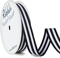 Vista 6 de Ribbli - Cinta de grogrén a rayas blancas y negras, 1 pulgada x 10 yardas, cinta de Navidad para envolver regalos, decoración de fiestas
