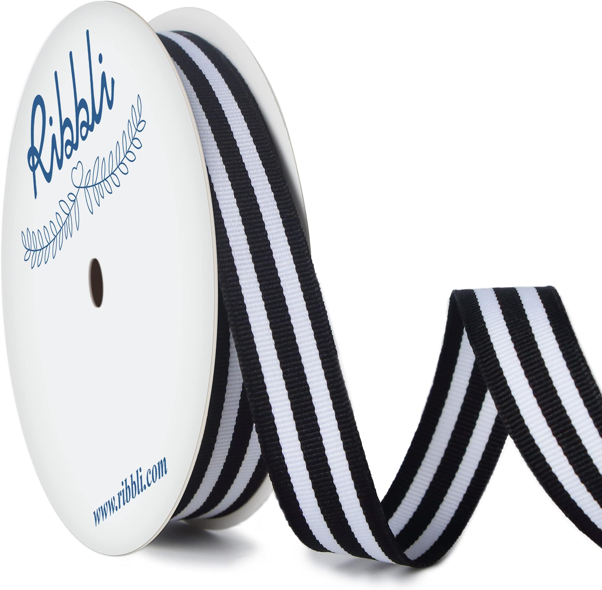 Ribbli Black and White Striped Grosgrain Ribbon,5/8-Inch x10-Yard,Use for Gift Wrapping,Party Decoration,All Crafting and Sewing