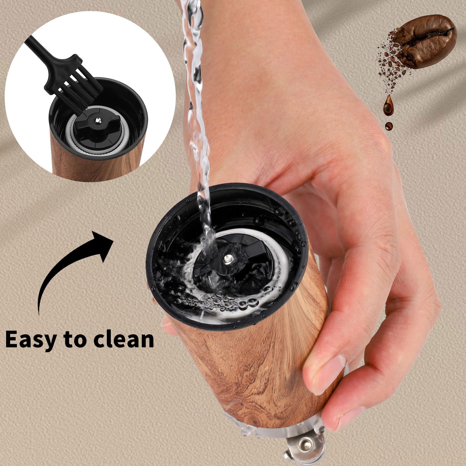 Molinillo Cafe Manual, Molinillo de café manual con mecanismo de cerámica, molinillo de café a mano, grado de molido ajustable, Molinillo Cafe Coffee grinder para todo tipo de café (acero inoxidable)
