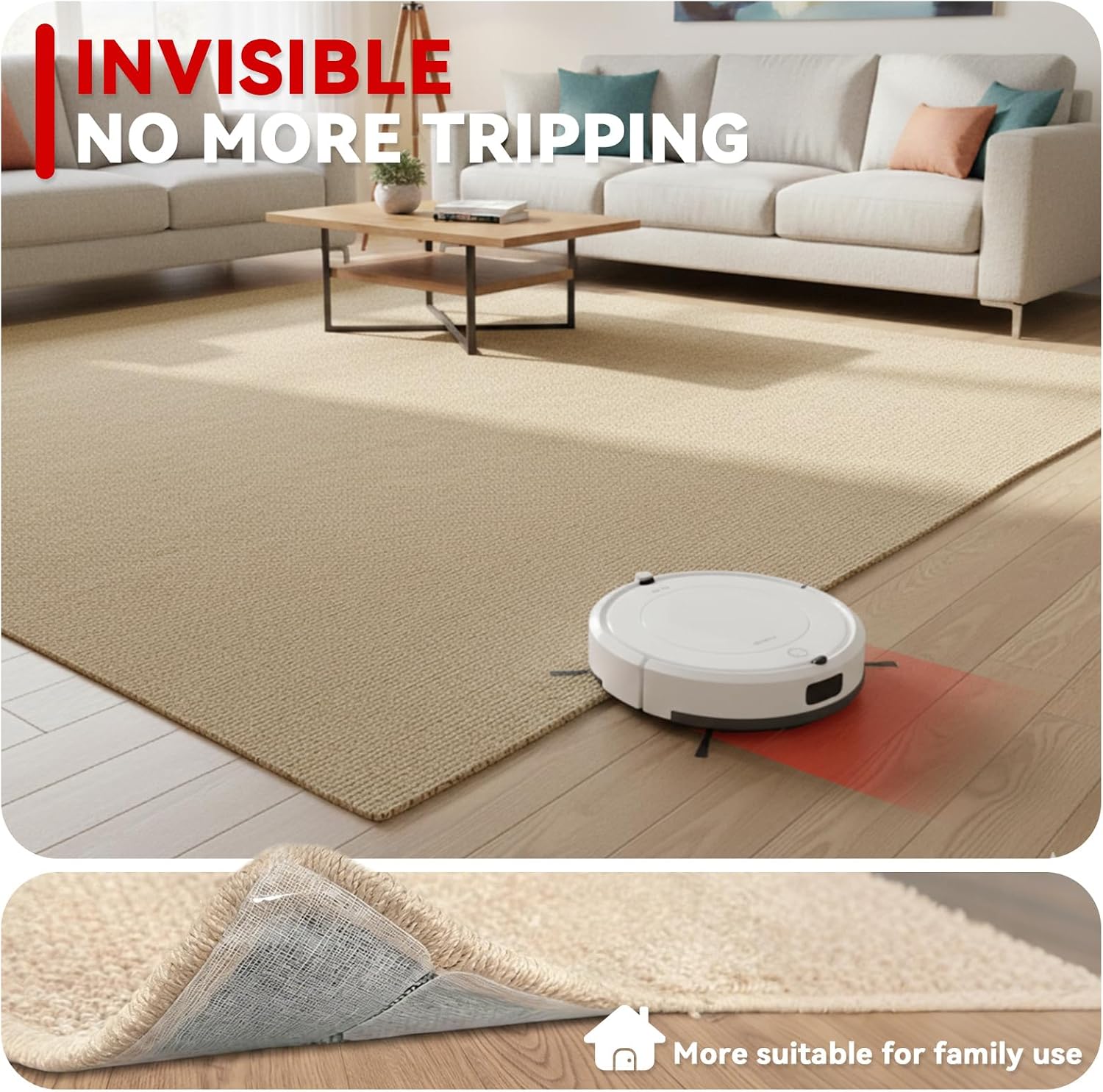 Rug Non Slip Grippers, 16Pcs Carpet Tape Reusable, No Residue on Hardwood Floors, Strong Hold Rug Stickers for Area Rugs, Keep Corners Flat, 2x8 Inch