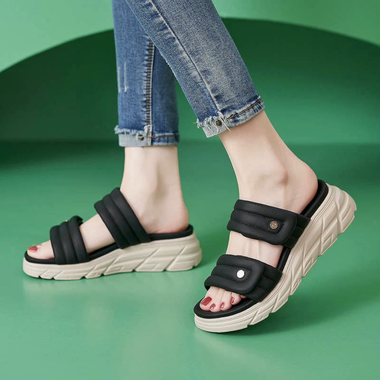 Ciabatte Donna Leggere A Forma di Nuvola per Donne E Uomini, da con Suola Spessa Antiscivolo, Pantofole Cuscino, Infradito, Sandali Estivi-nero-36