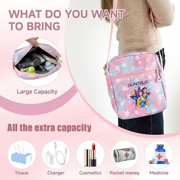 K-pop Crossbody Bag with Zipper, Cute Cartoon Shoulder Bag with Adjustable shoulder straps, Anime Merch for Womens Birthday Gifts - 4