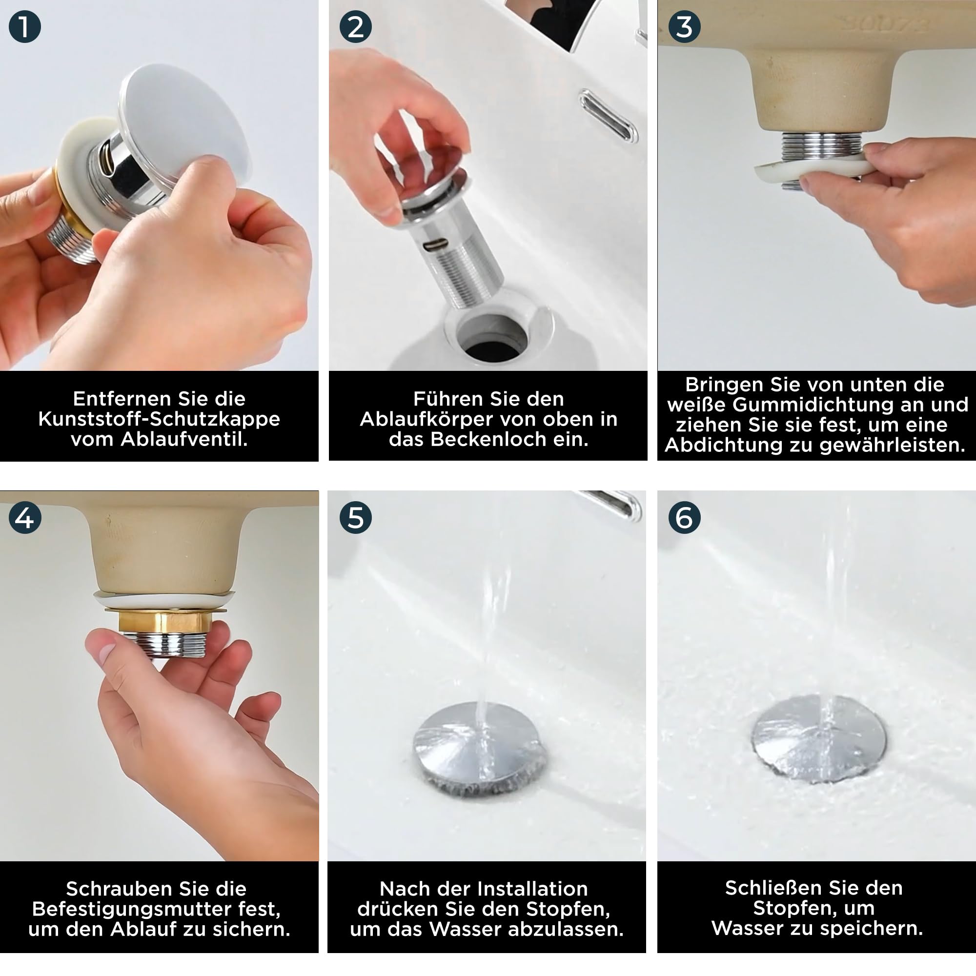FORIOUS Wasserhahn Bad Schwarz mit Ablaufgarnitur, Edelstahl Wasserfall Waschbeckenarmatur mit Auslaufhöhe 80MM, Einhebel-Mischbatterie für Kaltes und Warmes Wasser im Badezimmer