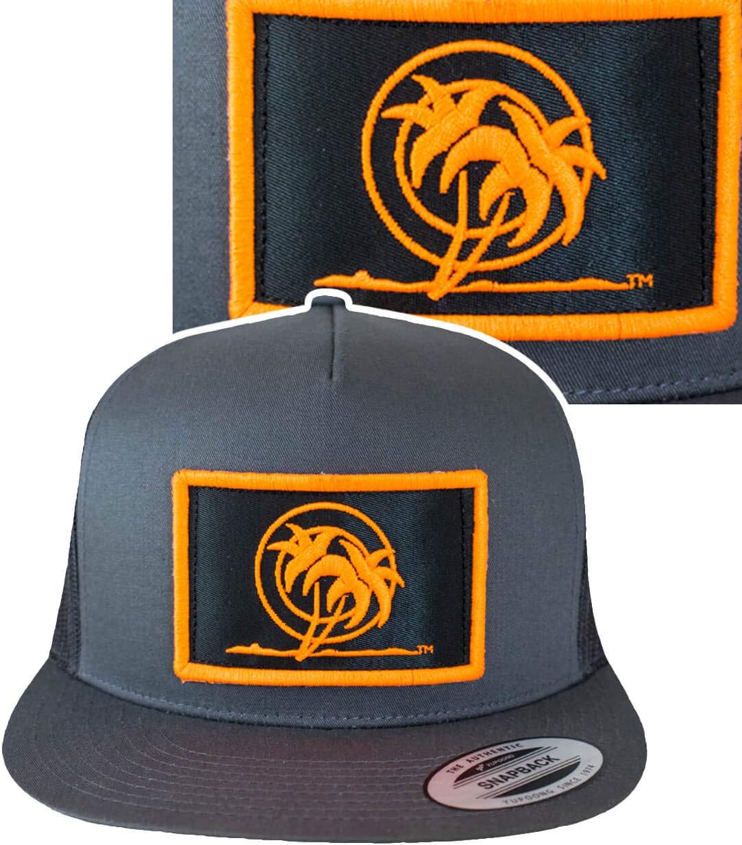 Palm Patch Neon Orange Snapback Trucker Hat for Men and Women, Mesh Back Adjustable Baseball Cap, Structured 5-Panel Flat Bill Outdoor Hat for Beach, Travel, and Daily Wear