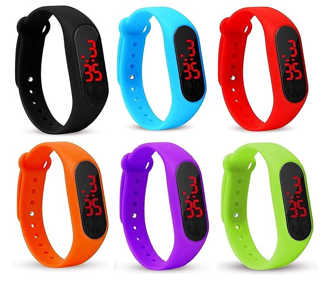 Styllent Digital Multi Color Watch for Boys and Girls - Pack of 6 Digital Watch - 22899