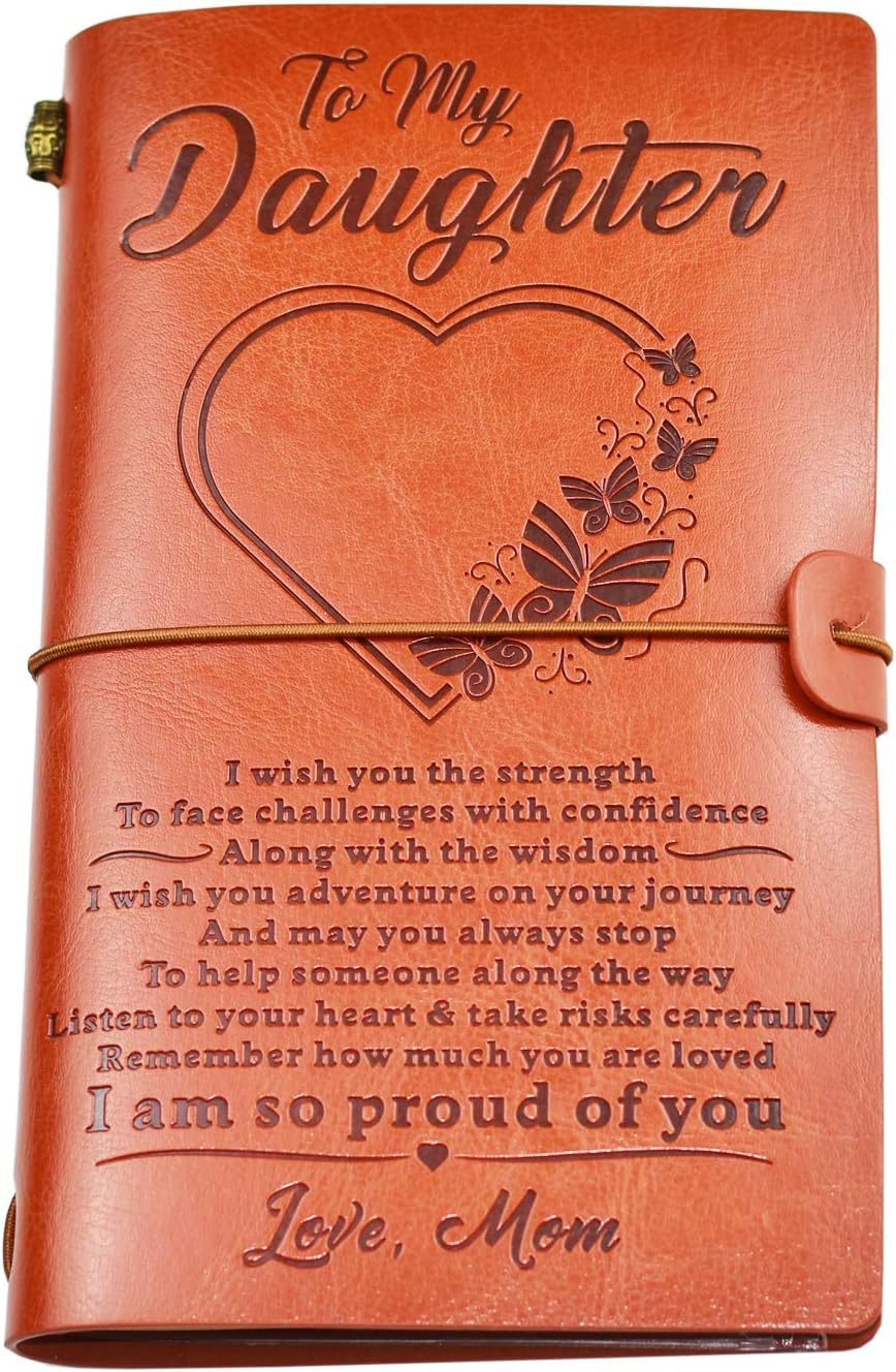 Herisa To My Daughter Leather Journal from Mom -I Am so Proud of You,136 Page 20x12cm Embossed Vintage Refillable Writing Journal for Graduation,Christmas,Birthdays