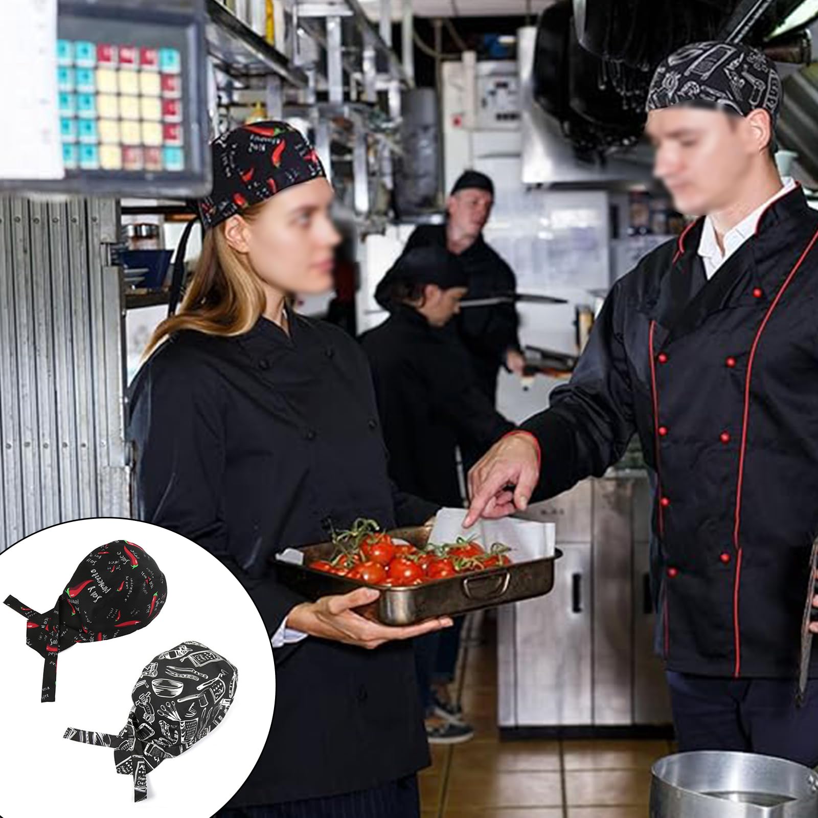Cappelli da Chef Elastici Regolabili 3 Pezzi Berretti Bandana Uomo Donna Cucina