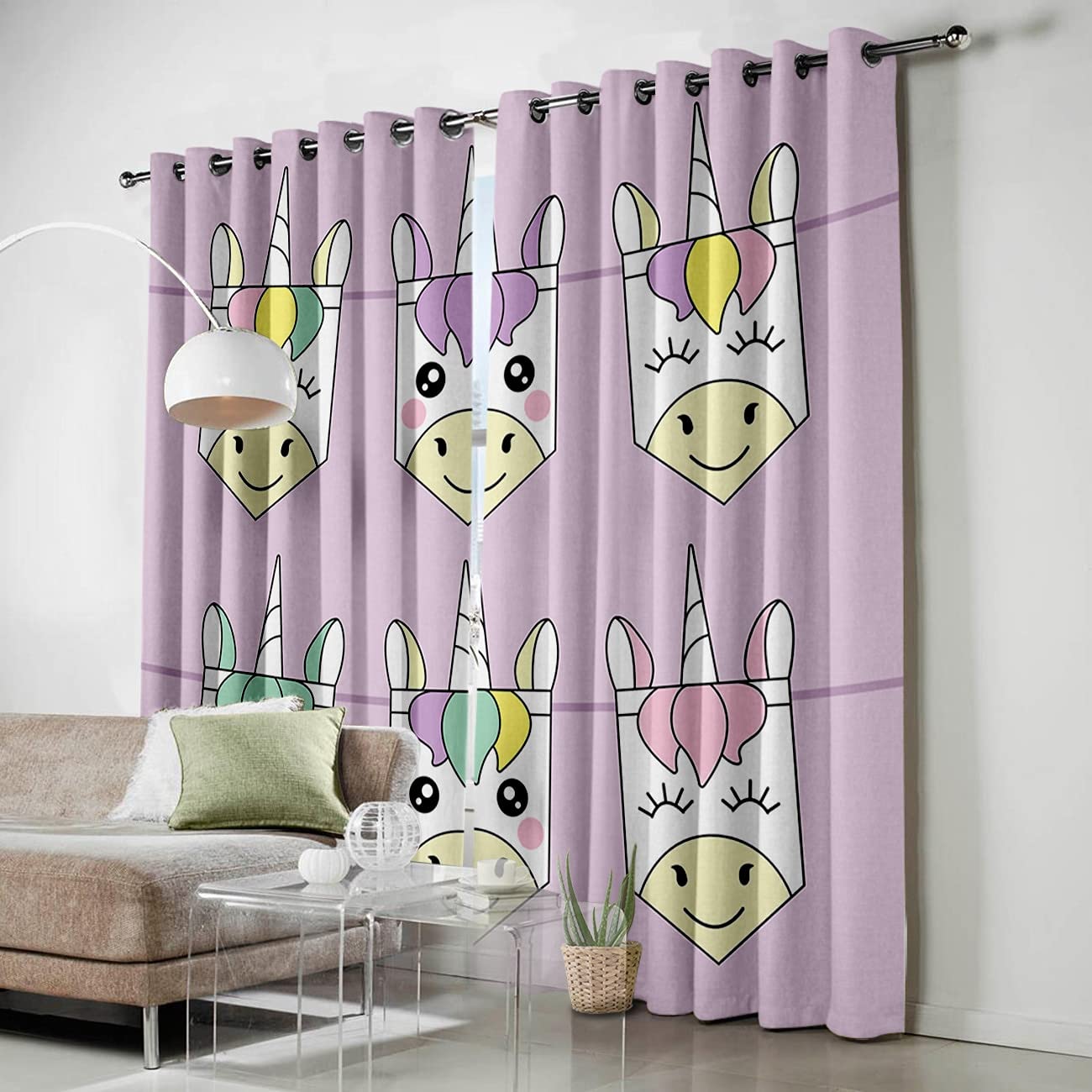 Rideaux Imprimés en 3D Rideaux À Œillets Licorne Rose Pourpre 150X166Cm (LxH) Rideaux De Salon À Œillets Occultants Thermiques Chambre des Enfants Chambre À Coucher/Insonorisation