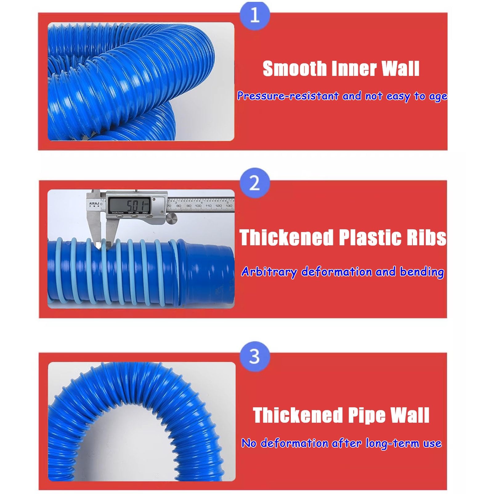 Tubo di sfiato resistente in PVC blu per asciugatrice, diametro 100 mm, lunghezza 1 m, tubo di scarico per condotto dell'aria B, per sfiati asciugatrice