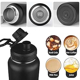 MEZMUT Insulated Water Bottle with Straw&2 Lids 40oz Stainless Steel Water Bottles Sports Metal Water Bottle Double Walled Vacuum Insulated Bottles Cups Leak-Proof Travel Cup (Black)