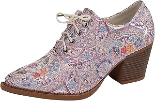 Floral Embroidered Short Bootie for Women Vintage Casual Pointed Toe Low...