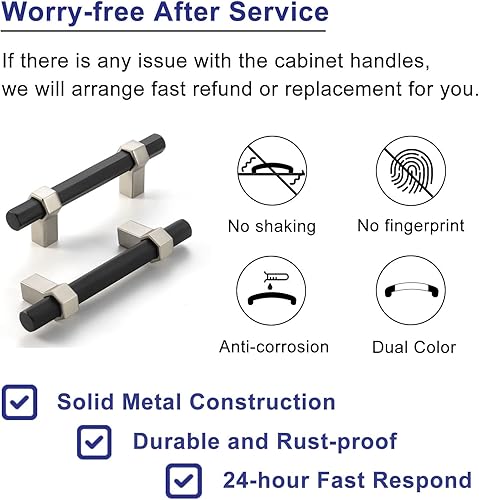 Miniatura 6 de Paquete de 5 tiradores de gabinete con agujeros centrales de 3 pulgadas, tiradores de gabinete negros y de níquel mate, manijas de gabinete de