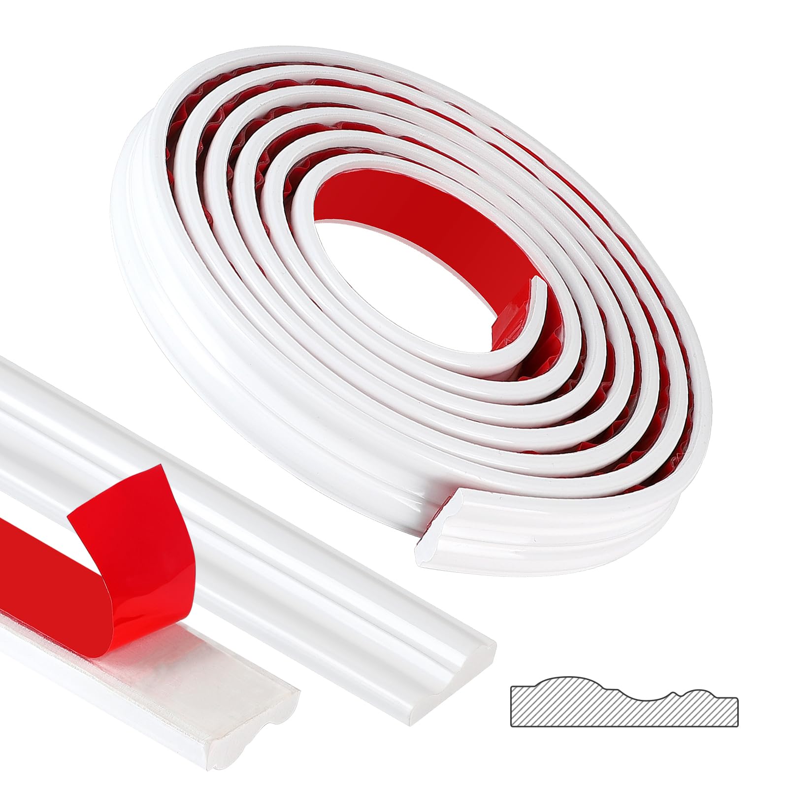 EFUTURETIME 5 Metros Molduras de Pared Autoadhesivas de 32 mm de Ancho Molduras Flexible de PVC Decorativas Brillantes para Bricolaje Espejos Puerta Armarios, Blanco, Modelo YT155