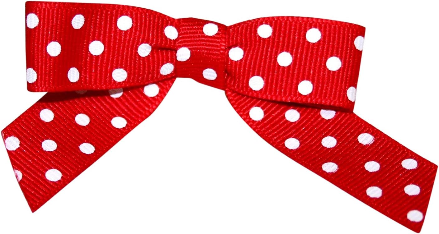 Reliant Ribbon Grosgrain Dot Twist Tie Bows - Small Bows, 5/8 Inch X 100 Pieces, Shocking Pink