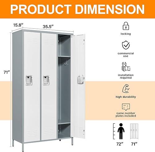 Vista 197 de Armario de metal con 4 puertas, casilleros de 71 pulgadas para empleados, armario de almacenamiento de acero, armario con cerradura para escuela