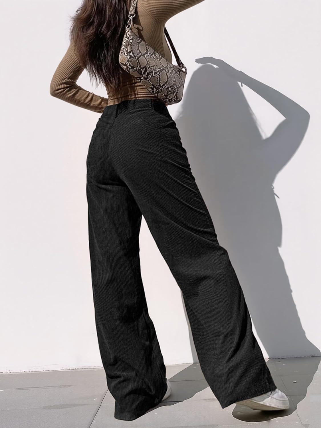 EMMIOL Corduroy Wide Leg Pants Women Casual Winter 2025 Elastic Waist Vintage Loose Trousers with Pockets - Image 3