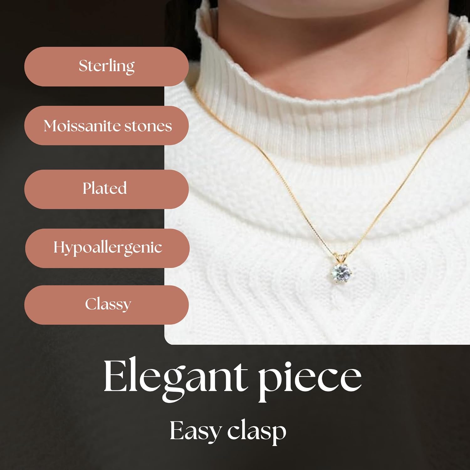 925 Sterling Silver Moissanite Jewelry Set - Round Cut Pendant Necklace & Stud Earrings - Adjustable Chain 16-18 - Hypoallergenic - Certified - Premium Gift Box Included
