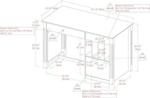 Miniatura 3 de We Furniture, Home Office Deluxe, escritorio para computadora, color negro, Madera Sólida, Blanco