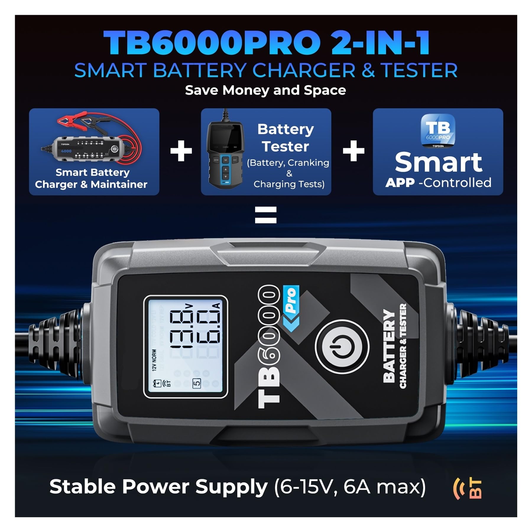 TB6000 Pro 12V Kleine Smart App Control 8A/3A/1A Auto Auto Lithium-Batterie Ladegerät Tester Analyzer