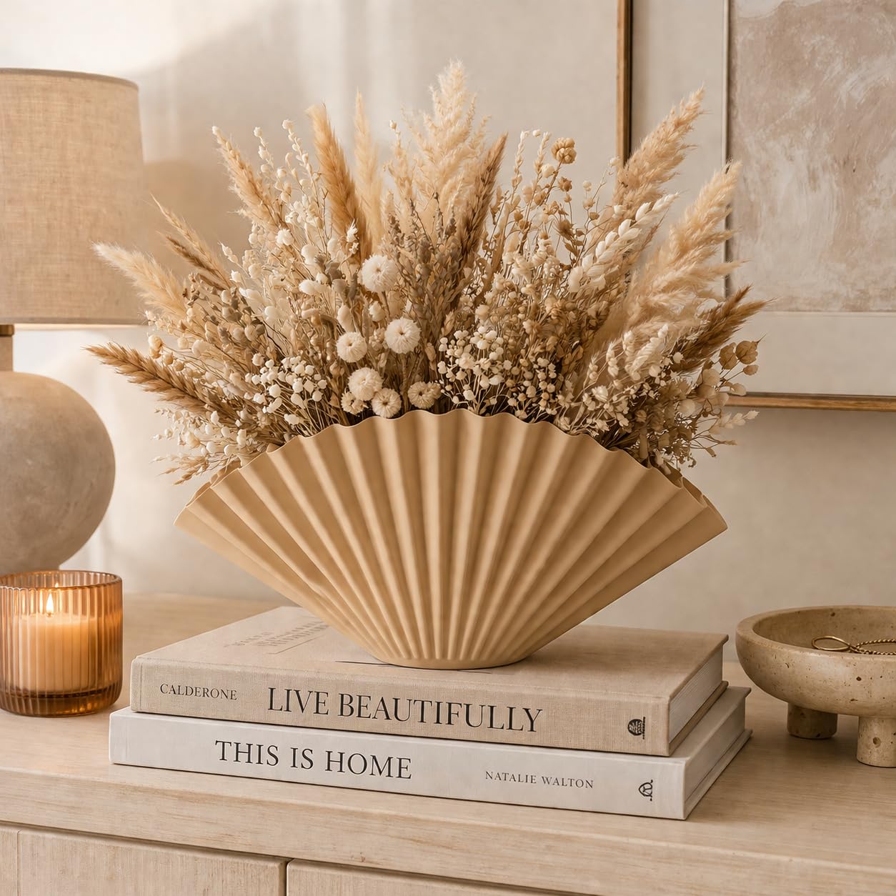 INDIAN DECORMART Metal Fan-Shaped Vase, Matte Finish, Fluted Design, 66 cm Wide, Modern Style, Dining Table Centrepiece-image-37
