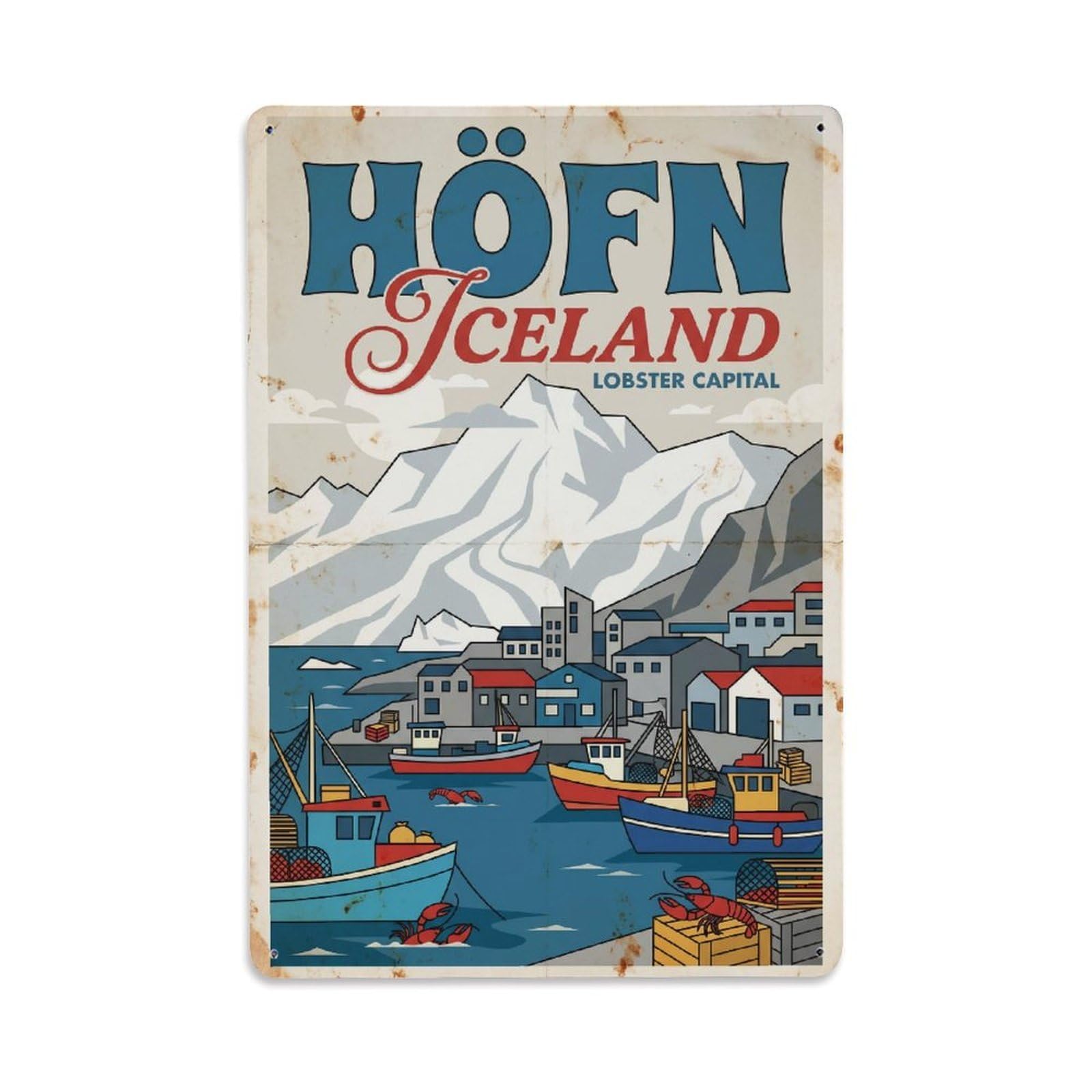 Gead 8X12inch Style Vintage Travel Hofn Iceland Harbor Metal Tin Sign