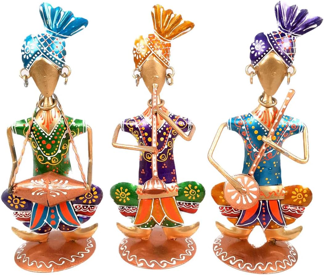 PEAKHILL_Pagdi Musician Showpiece | Rajasthani Decorative Figurines – for Home & Table Decoration, Living Room & Gifts – (8 inch)