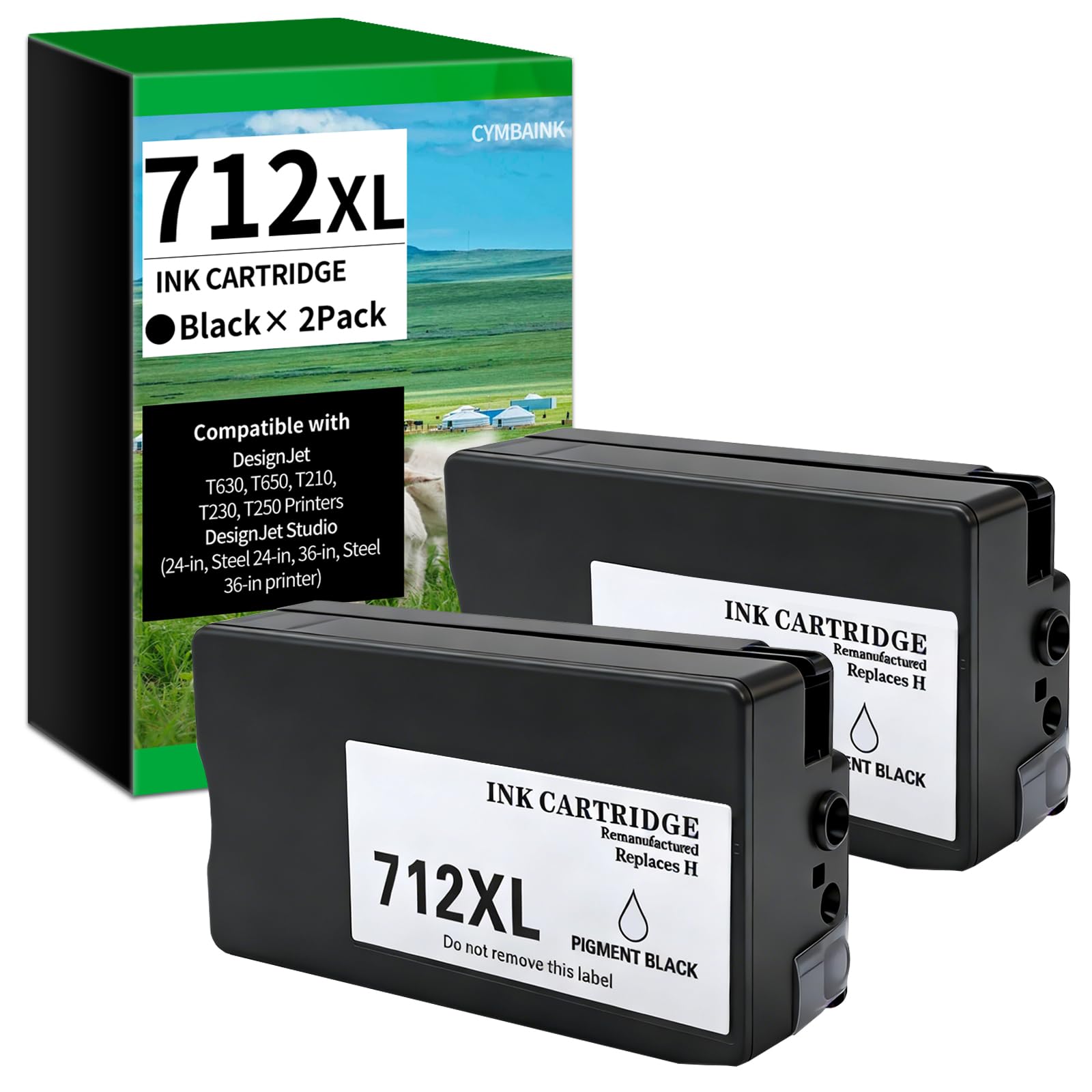 80ml Twin Packs Black 712XL 712 XL 712 Ink Cartridge Use for DesignJet T210 T230 T630 T650 Studio Plotter Printers (Black)
