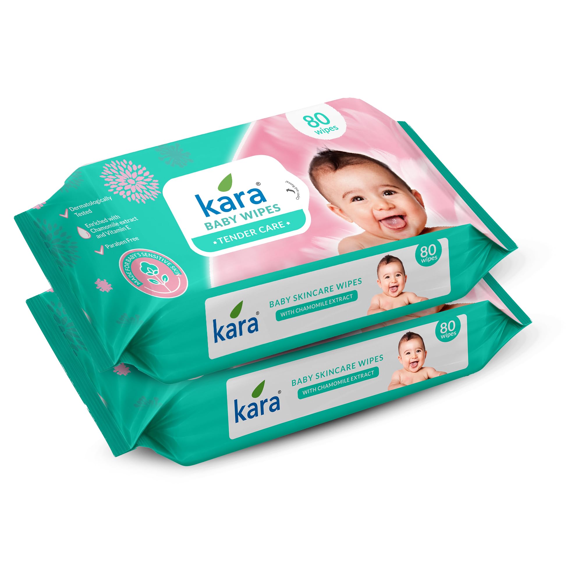 Kara Tender Care Baby Wipes - 80 Pulls (Pack of 2) | Gentle Protection for Your Baby’s Sensitive Skin | Dermatologically Tested & Paraben Free | Enriched with Chamomile Extract and Vitamin E-image-18
