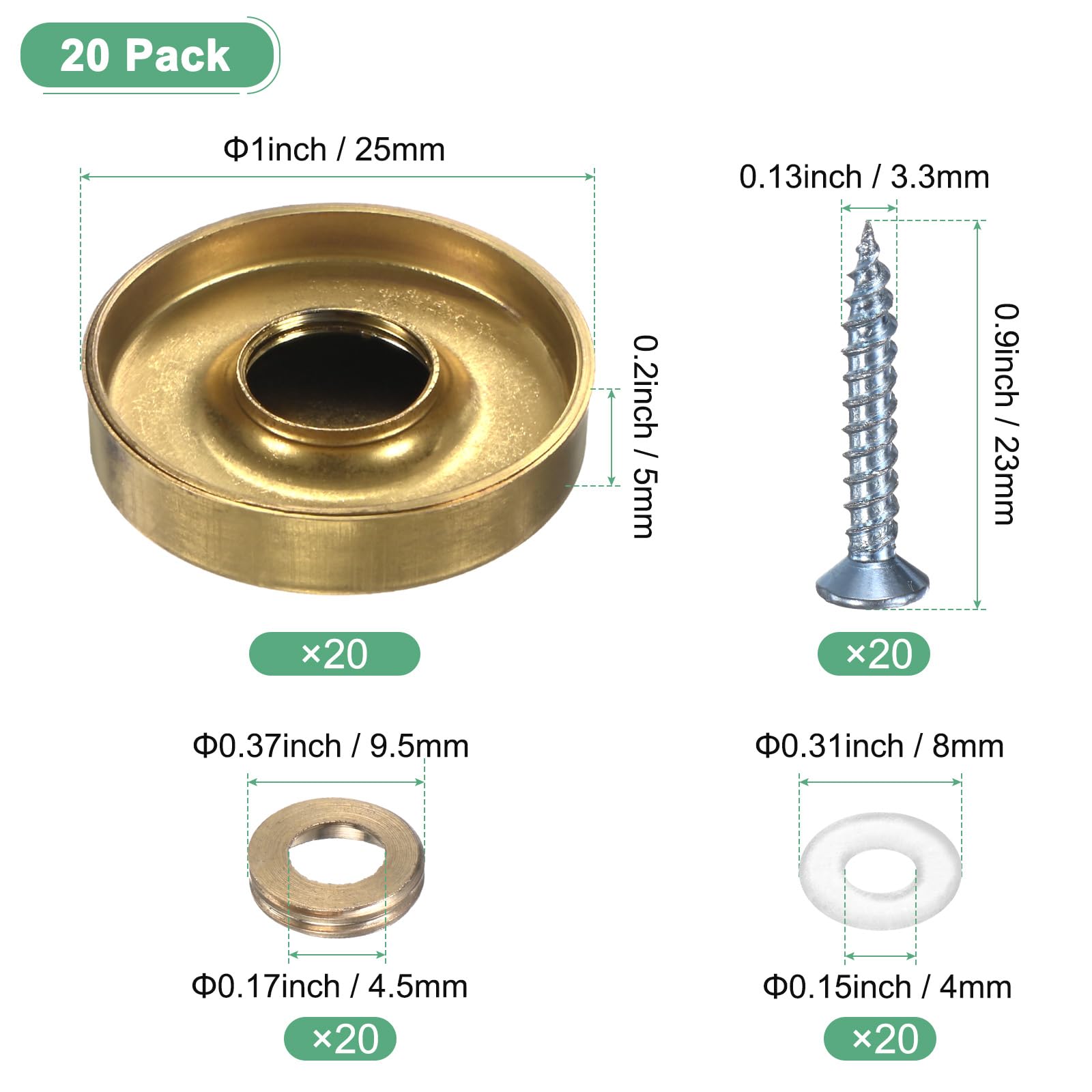 Stainless Steel Screw Caps - Gold Tone (20 Pack) -3 Stainless Steel Screw Caps - Gold Tone (20 Pack) -3