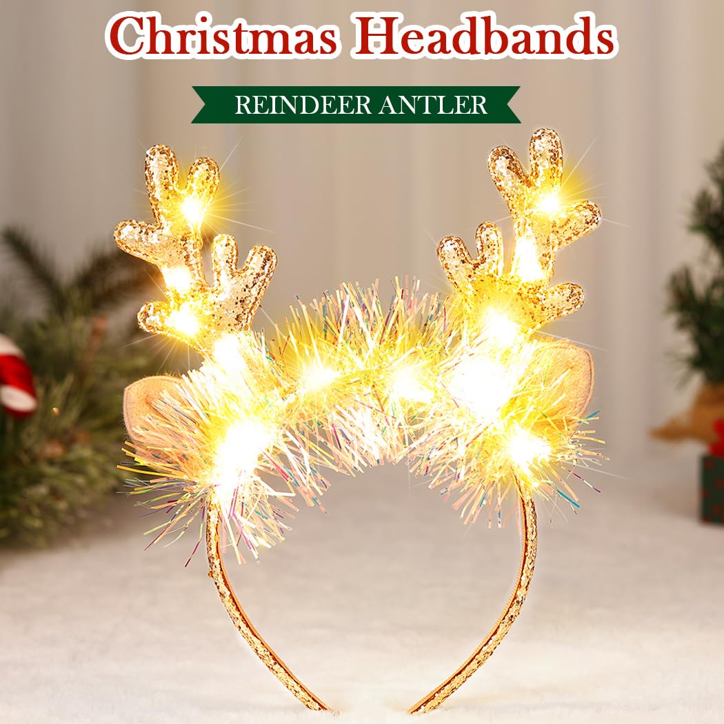 Fashband Christimas Headbands Deer Ears Headband Glitter Headpiece Hair Hoops for adults Christmas(Gold), Yellow, 5 cm - Image 2