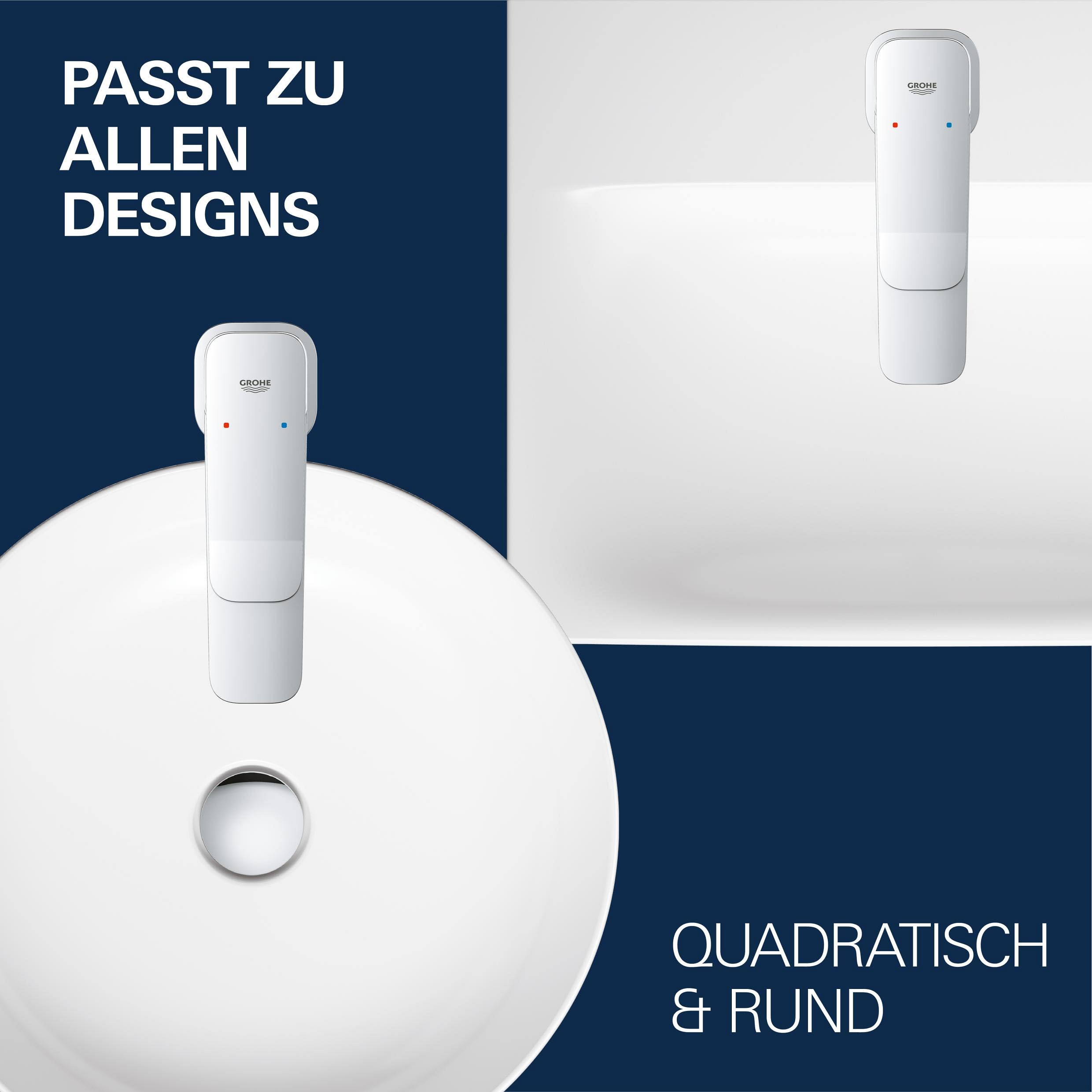 GROHE Dice, energiesparende Waschtischarmatur, Kaltwasser in Mittelstellung (Wasserhahn für das Bad, 17cm hoch, mit Push-Open Ablauf, inkl. 3in1 Werkzeug, einfache Installation), chrom, 1018360000
