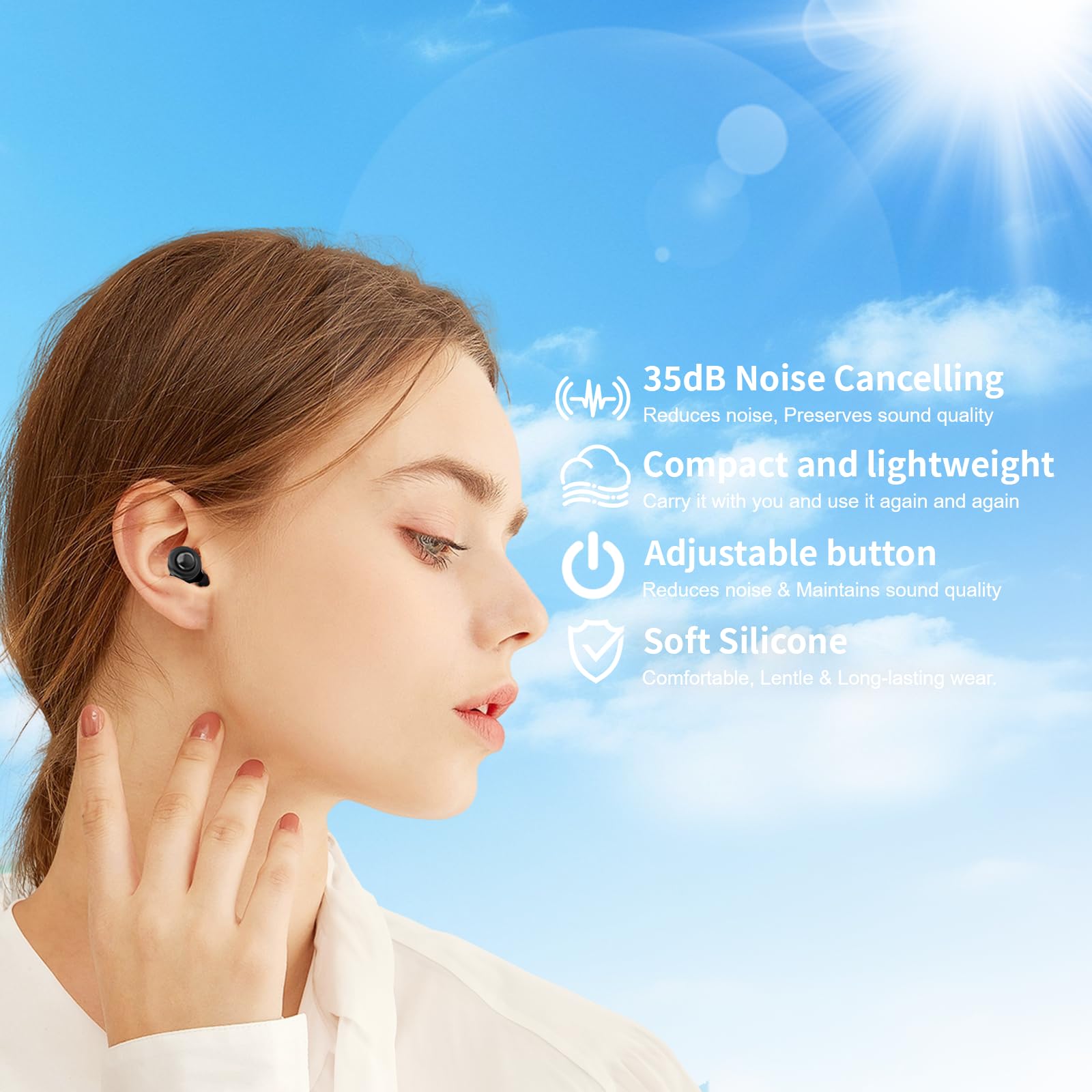 Bouchons d'Oreilles Réduction Bruit 35dB - Protection Auditive Professionnelle Pour Concerts, Travail & Sommeil - Haute Fidélité, Confort Maximal - 4 Tailles Incluses