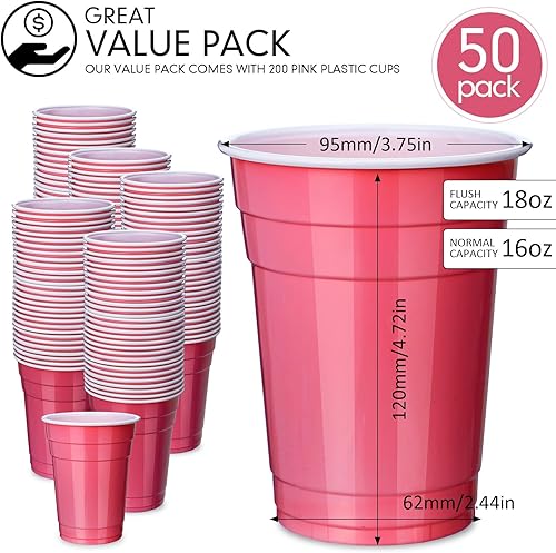 Miniatura 2 de Hoolerry Paquete de 200 vasos de plástico rosa a granel desechables de 16 onzas, vasos de plástico apilables para bebidas, para graduación, boda,