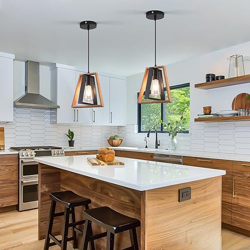 Miniatura 23 de Candelabro rústico de granja, lámpara colgante de 4 luces, altura ajustable, madera vintage marrón, iluminación colgante para entrada, isla de