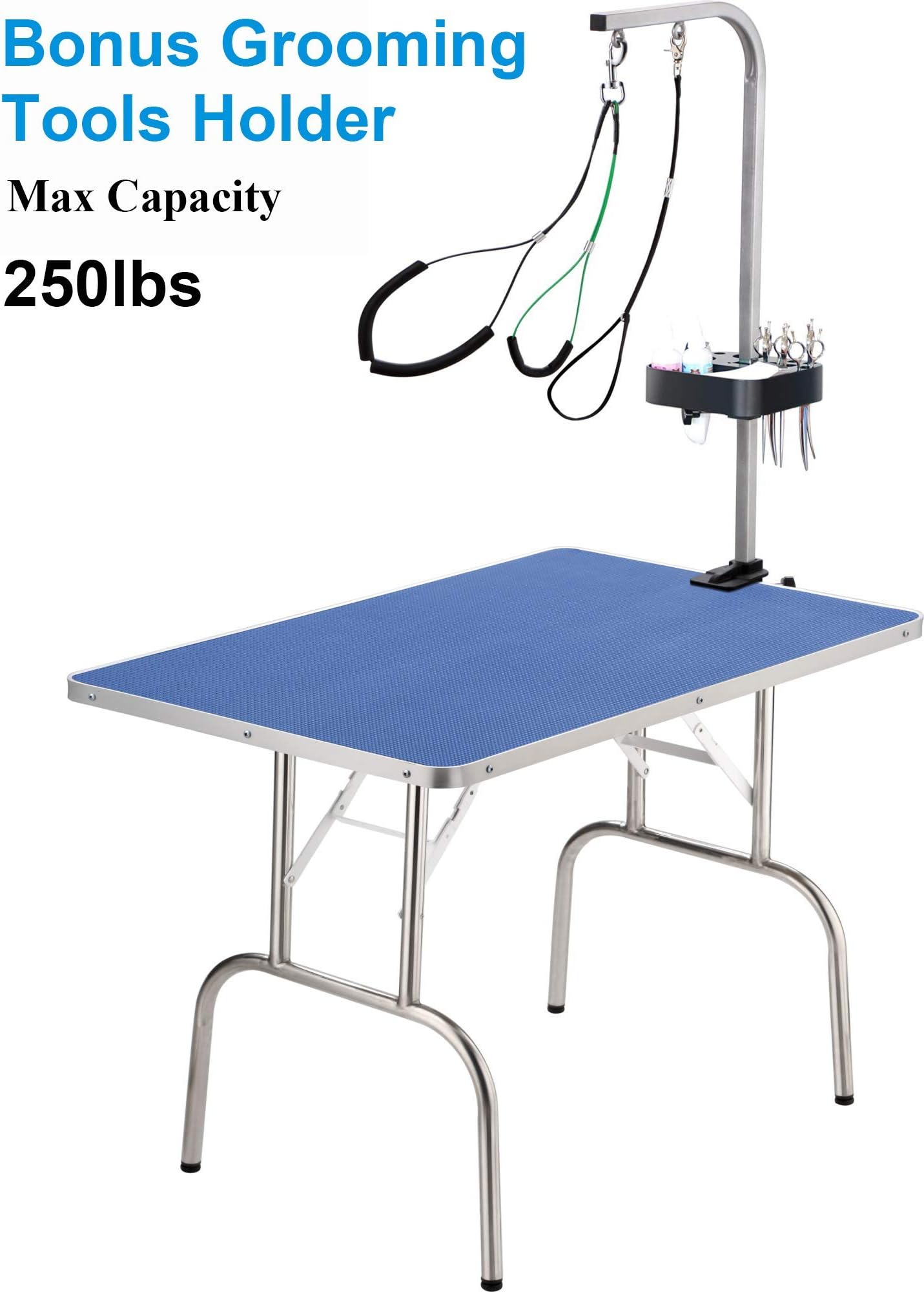 QAQA Professional Pet Dog Grooming Table with Adjustable Overhead Arm, 36" Heavy Duty Foldable Stainless Steel Table with Noose,No-Sit Haunch Holder