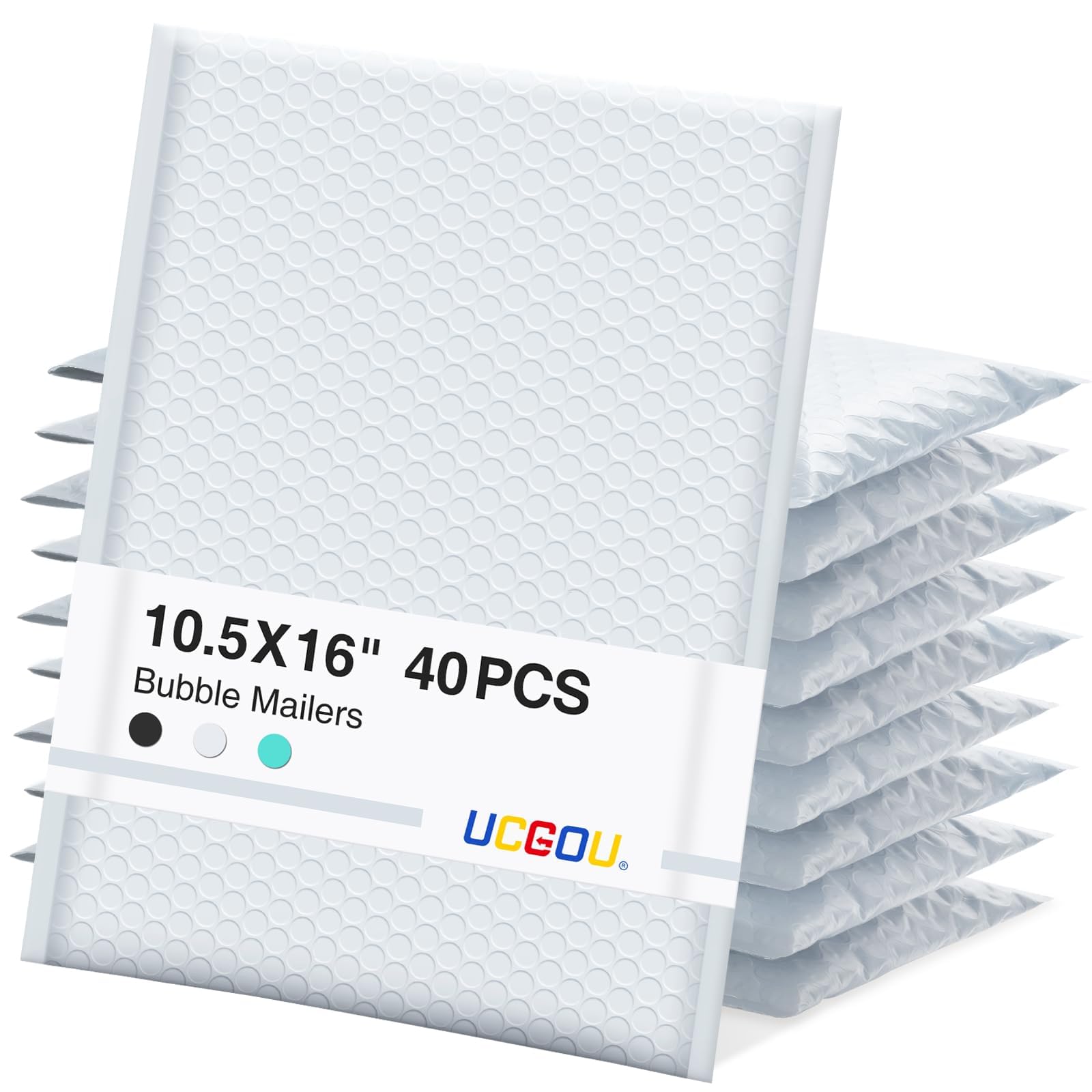 UCGOU Bubble Mailers 10.5x16 Inch 40 Pack Large Padded Envelopes White Waterproof Packaging Bags for Shipping Self Seal Strong Adhesion Mailing Bubble Envelopes for Jewelry Makeup Supplies