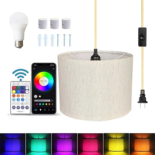 Miniatura 9 de Lámpara colgante de 15 pies con interruptor, luces colgantes blancas con cable enchufable, lámpara colgante con control remoto, lámpara colgante