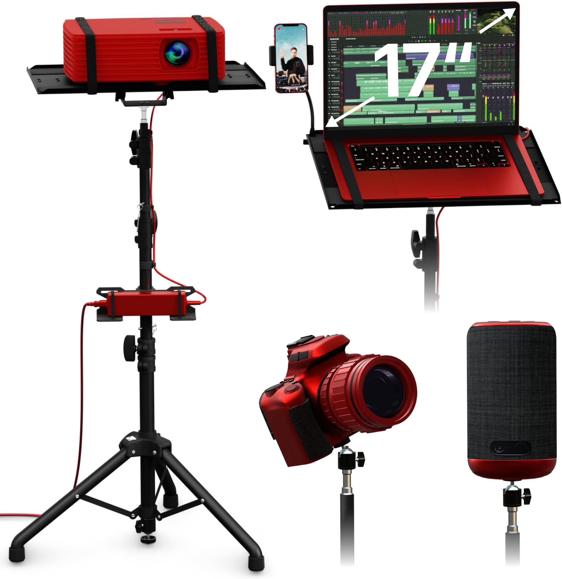 Projector Tripod Stand, Height Adjustable 26" to 59" & Floor Projector Stand, Portable Laptop, Camera & Light & Ball Head - Well-Made, Easy-to-Adjust, DJ Rack & Music or Movie