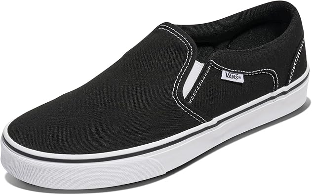 Vans Mens Asher Slip-On Shoe - Casual Sneakers for Walking, Fashion & Work. Canvas Black/White. 9