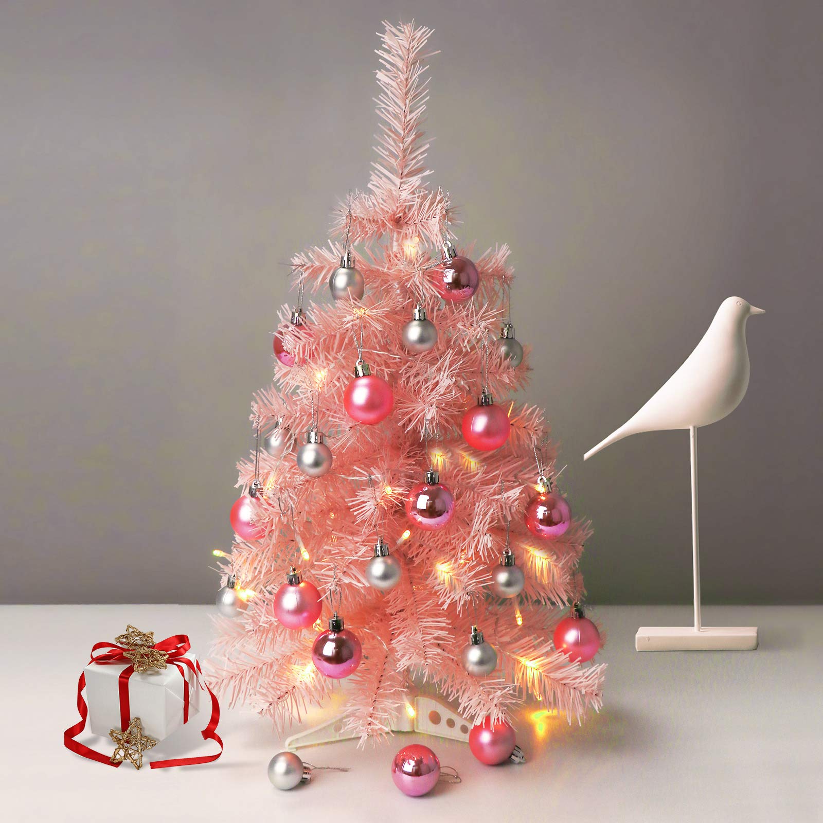 Mini kerstboom/kunst kerstboom H45 cm inclusief kerstballen champagne
